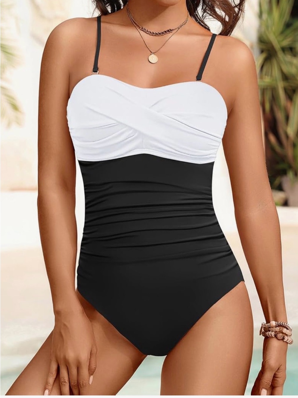 Yonique Convertible Strapless Ruched One-Piece Swimsuit w Tummy Control - Picture 2 of 11